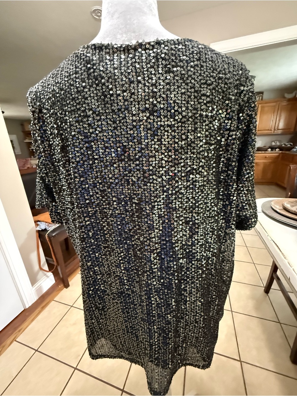 Sequin Short Sleeve Blouse — Black - Picture 5 of 7